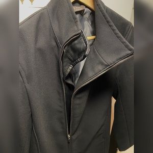 Black Zara Coat with Faux Leather Details